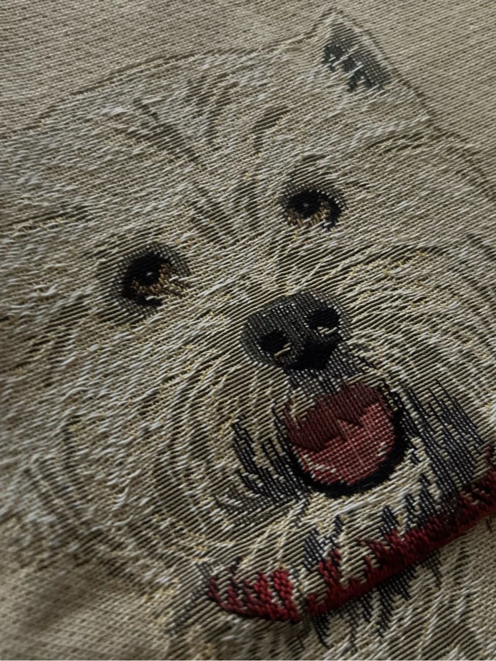 Canvas Westie Dog Throw Pillow Cover in Cream with Red Collar Design